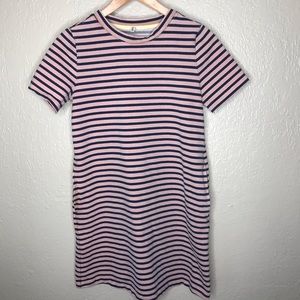 Lou & Grey shirt dress pink navy striped midi
